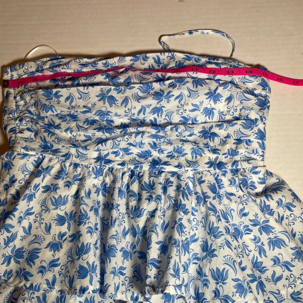 Francescas Mi Ami Blue Floral Ruffle Tiered Mini Dress Spaghetti Strap Smocked M - Picture 5 of 6
